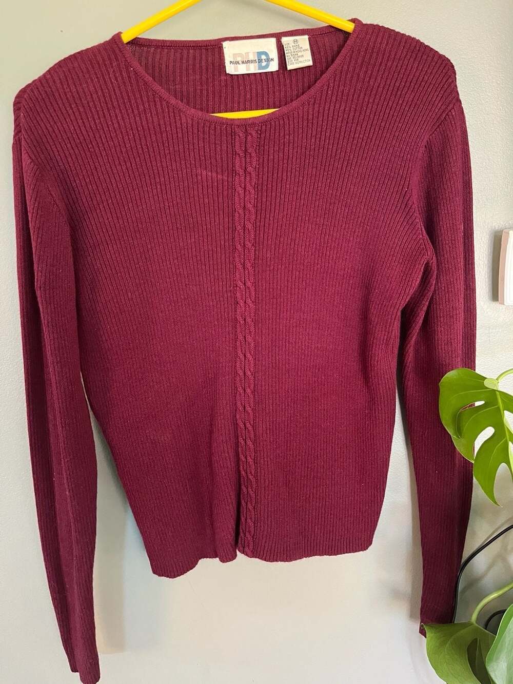 Paul Harris Design Ribbed Cable Knit Sweater Burgundy Size M